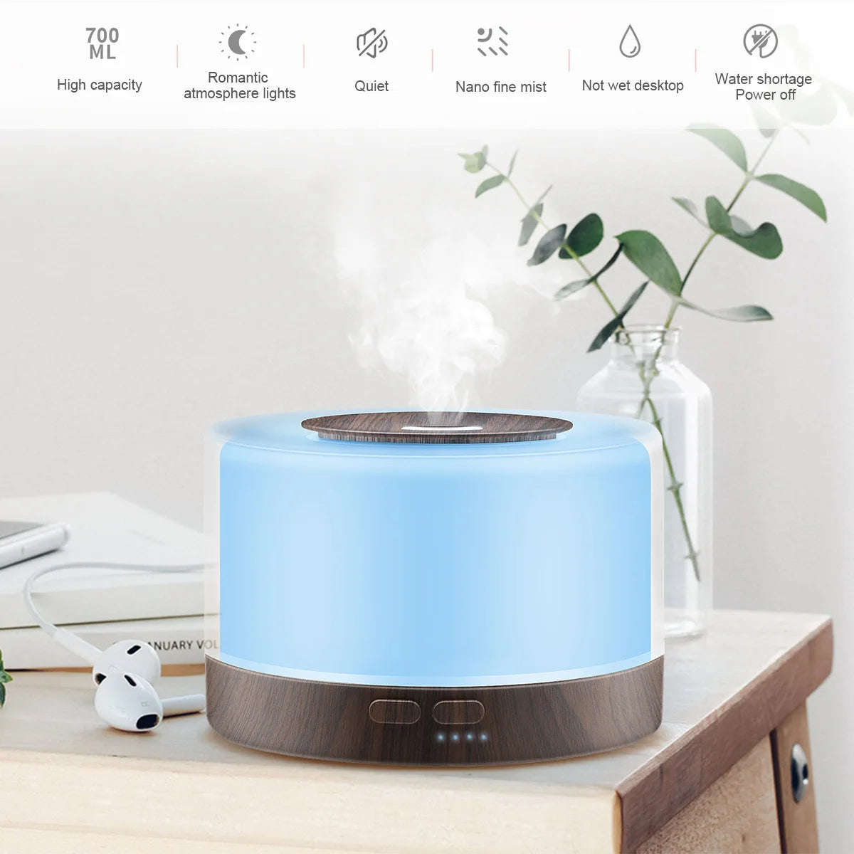 550ml Ultrasonic Essential Oil Diffuser with LED lights Adjustable Cool Mist Modes for Aromatherapy Humidifying for home bedroom