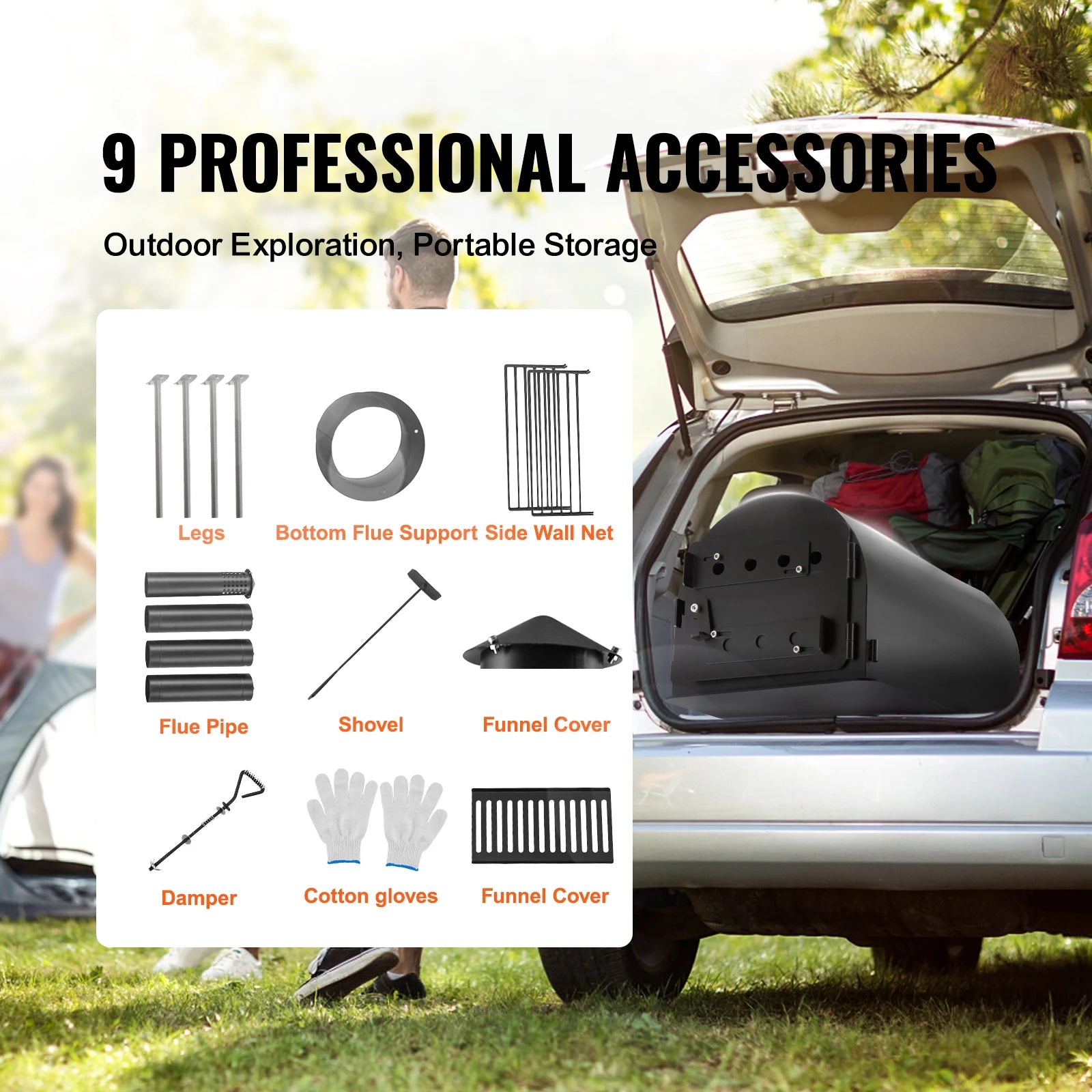 VEVOR 118in Wood Stove Alloy Steel Camping Tent Portable Wood Burning Stove with Chimney Pipes & Gloves Hot Stove for Outdoor