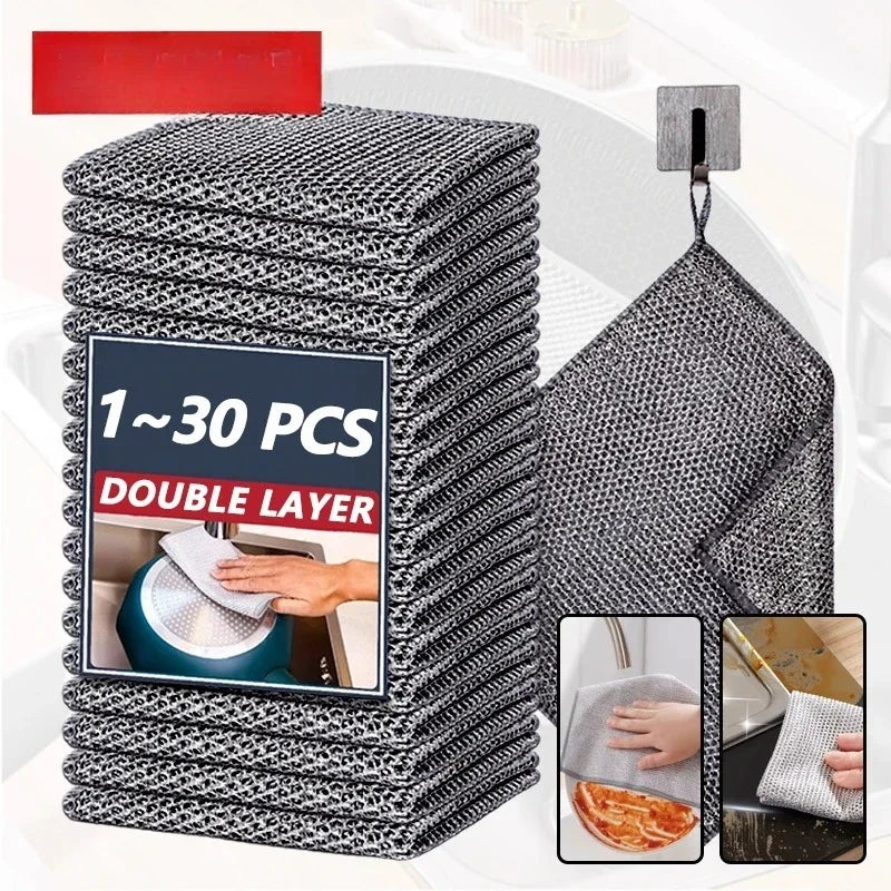 Kitchen Steel Wire Scrubber Oil Repellent Dish Washing Cloth Reusable Pot Friendly Cleaning Scourer Pad