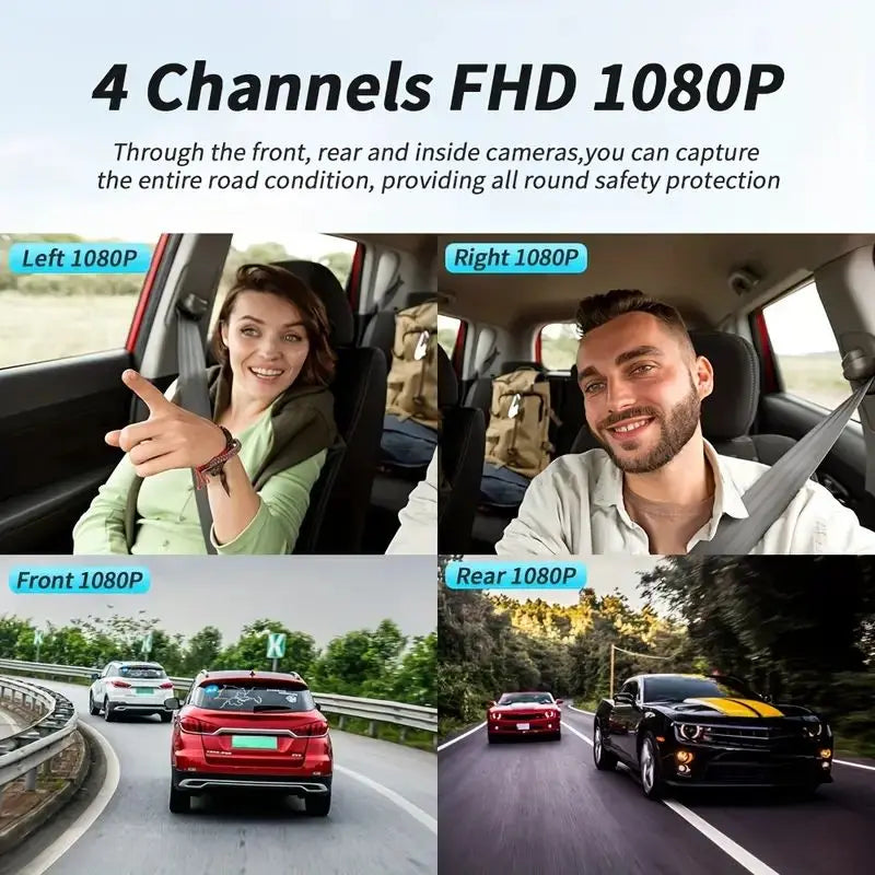 Car Dash Cam 4 Channel Black Box Driving Camera FHD 1080P Front Left R