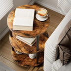 Small Round End Table - 3 Tier Design Accent Table, Narrow Side or Bedside Stand, Industrial Vintage Nightstand