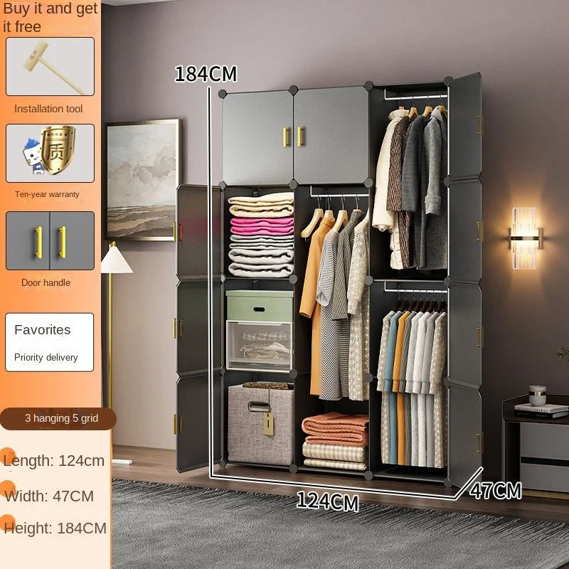 New Simple Wardrobe Clothes Assembly Plastic Collapsible Sturdy Dustproof Cabinets Dressers Cube Storage Locke Closet Furniture