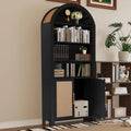 71" Tall Arched Bookcase with Storage, Modern 6-Tier Arched Cabinet with Door,Arched Bookshelf Cabinet with Open Display Storage