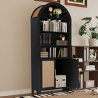 71" Tall Arched Bookcase with Storage, Modern 6-Tier Arched Cabinet with Door,Arched Bookshelf Cabinet with Open Display Storage