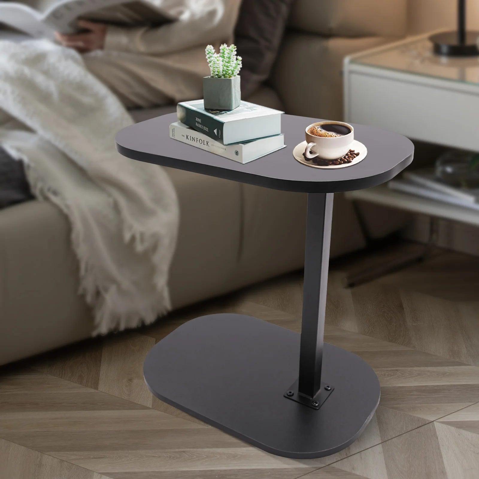 C-Shape Side Table Sofa Side Table with Dense Board and Iron Top 360° Swivel Height Adjustable for Cosmetics Book Laptop 45*30cm