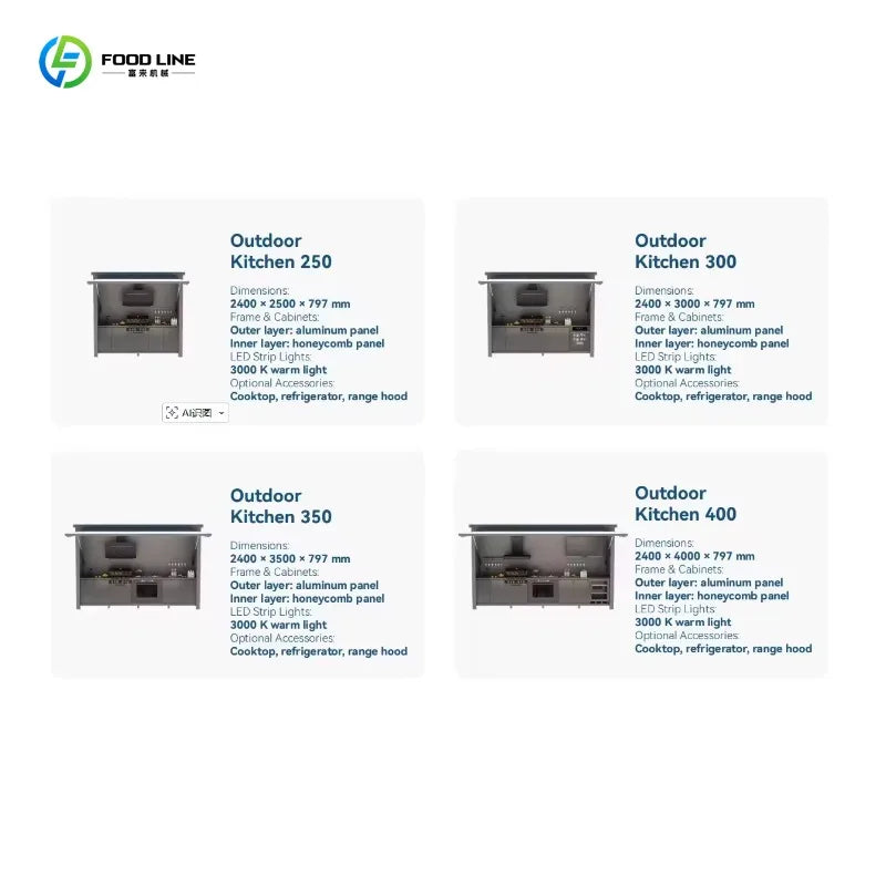 Customized lightweight durable outdoor kitchen island aluminum frame design equipped with sink and storage cabinet