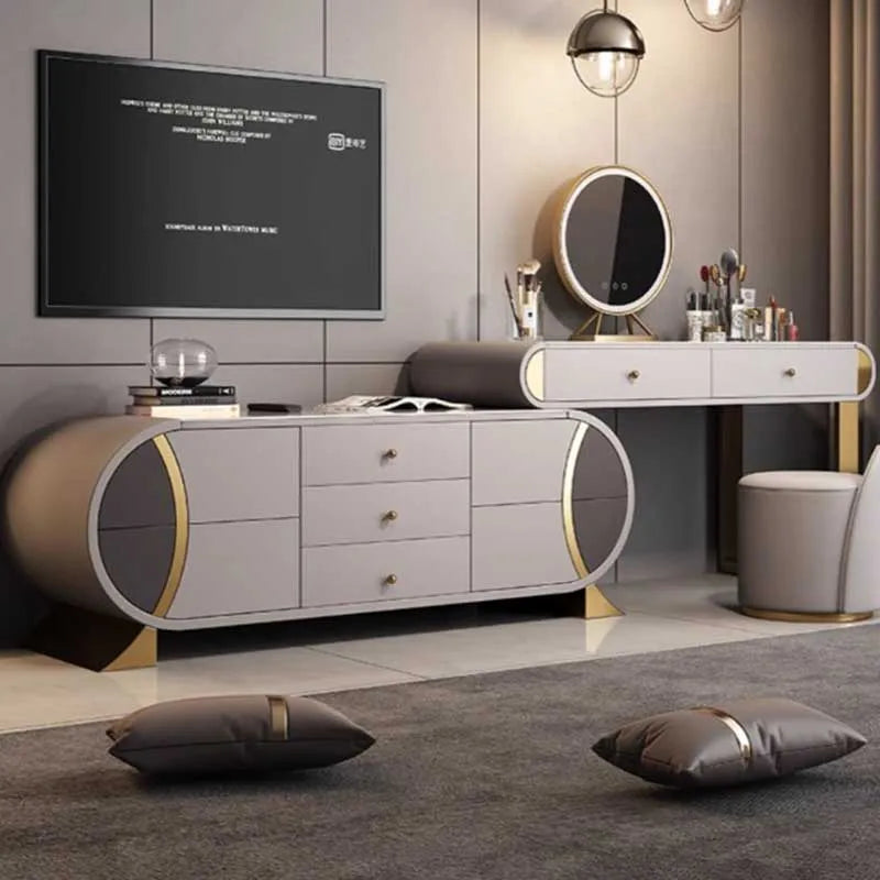 Cabinet Storage Luxury Vanity Table Modern Nordic Vanity Desk Light Mirror Dressers Drawers Make Up Tocador Maquillaje Furniture
