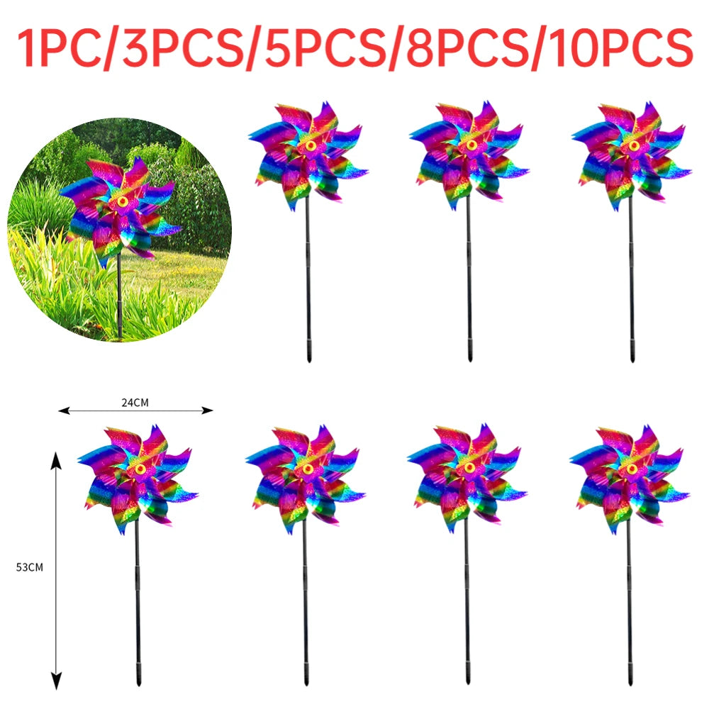 Silver Anti Bird Laser Windmill Bird Repeller Windmill Pinwheels Reflective Bird Scare Deterrent Driving Windmill Garden Decor