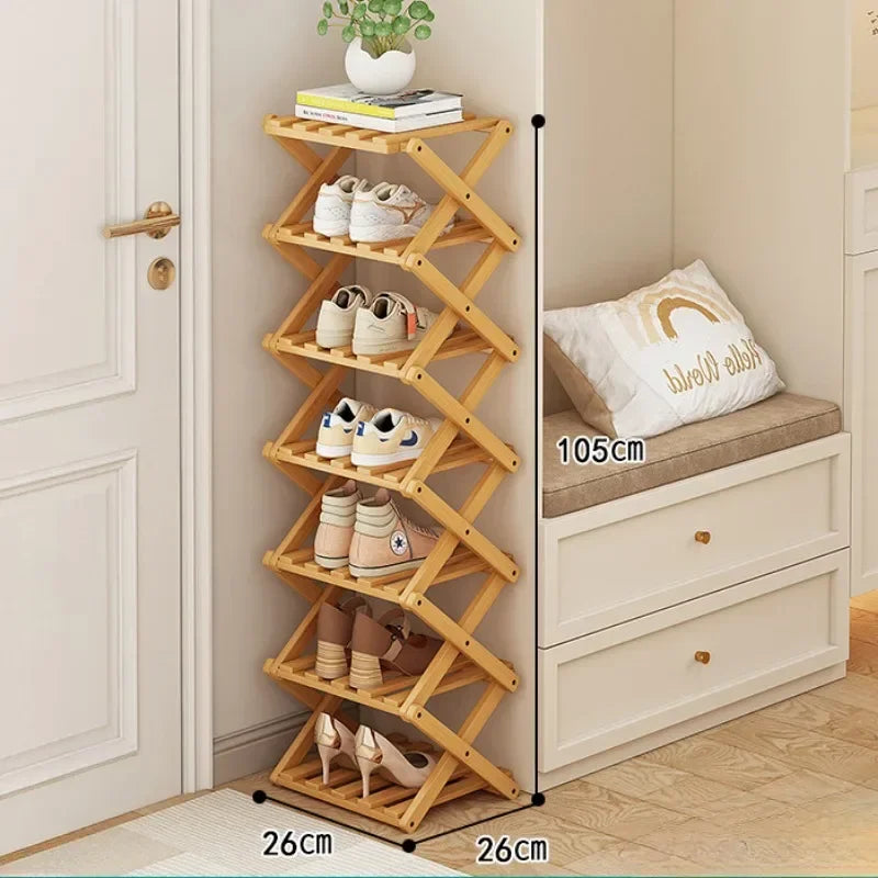 Multi Layer 5/6/7/8/9 Layer Simple Breathable Shoe Shelf Multifunctional Foldable Shoes Shelf Cabinet Simple Bamboo  Saves Space