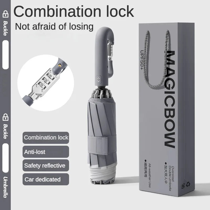 Fully Automatic Folding Password Lock Buckle Umbrella, Windproof, Enlarged Thick,Car Reverse Wind Resistant Umbrella Men Women
