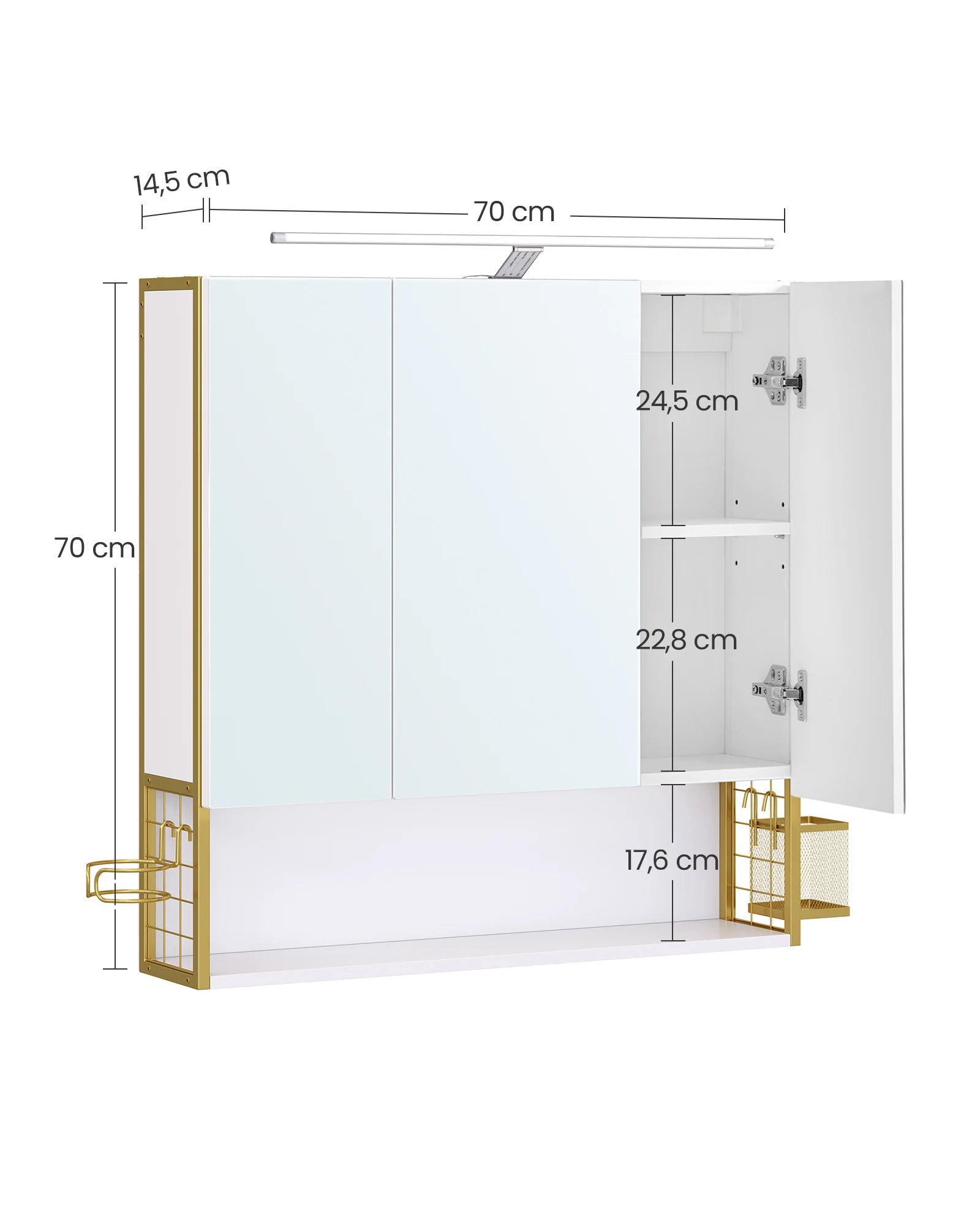 VASAGLE wardrobe bathroom mirror with lighting, bathroom wardrobe, integrated cable, bathroom wardrobe, wall wardrobe