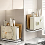 Kitchen Knife Holder Rack with Lid Stand and Chopstick Storage Magnetic Drain Design for Countertop Organization Use