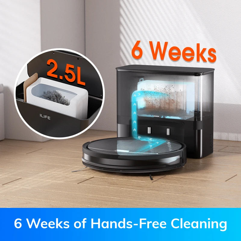 ILIFE V9Pro Robot Vacuum, Self-Emptying, 3000Pa Strong Suction, Gyro Navigation, Schedule, App/Alexa Control, for Pet Hair
