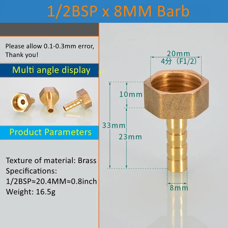 Brass Pipe Fitting 6/8/10/12/14/16mm Hose Barb Tail 1/8" 3/8" 1/4" BSP Male Connector Joint Copper Coupler Adapter