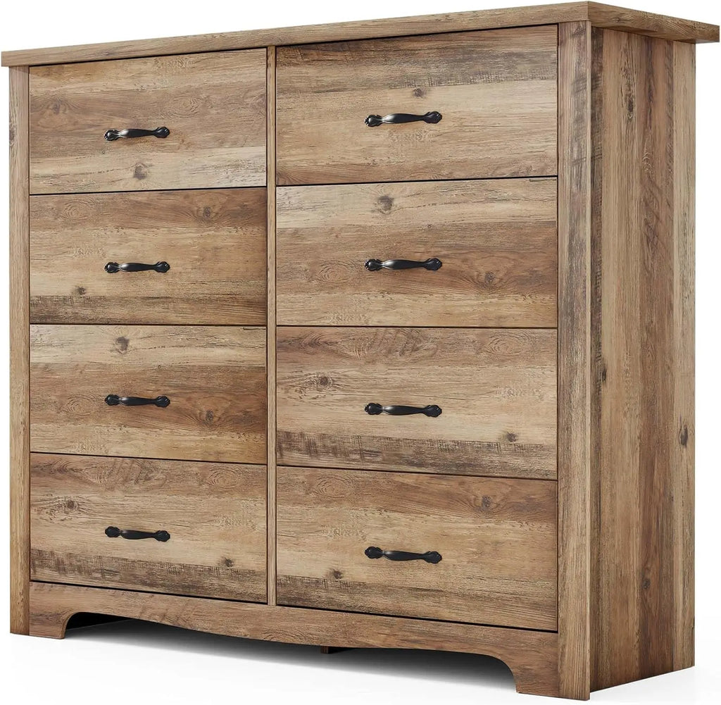 8-Drawer Dresser - Modern Bedroom Chest with Wide Drawers, Wood Storage Organizer for Bedroom or Living Room, Brown