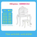 HOMCOM Kids Vanity Table & Stool Girls Dressing Set Make Up Desk with Rotatable Mirrors Drawer Star & Heart Pattern White