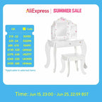 HOMCOM Kids Vanity Table & Stool Girls Dressing Set Make Up Desk with Rotatable Mirrors Drawer Star & Heart Pattern White