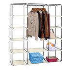 69 Portable Wardrobe Storage Organizer - Durable Non-Woven Fabric, Easy Assembly, Beige Clothes Closet