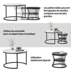 Anajqaqia Set of 2 Round Coffee Tables, Set Tables for Living Room, Stackable Sofa Table, Living Room Table, Black and White