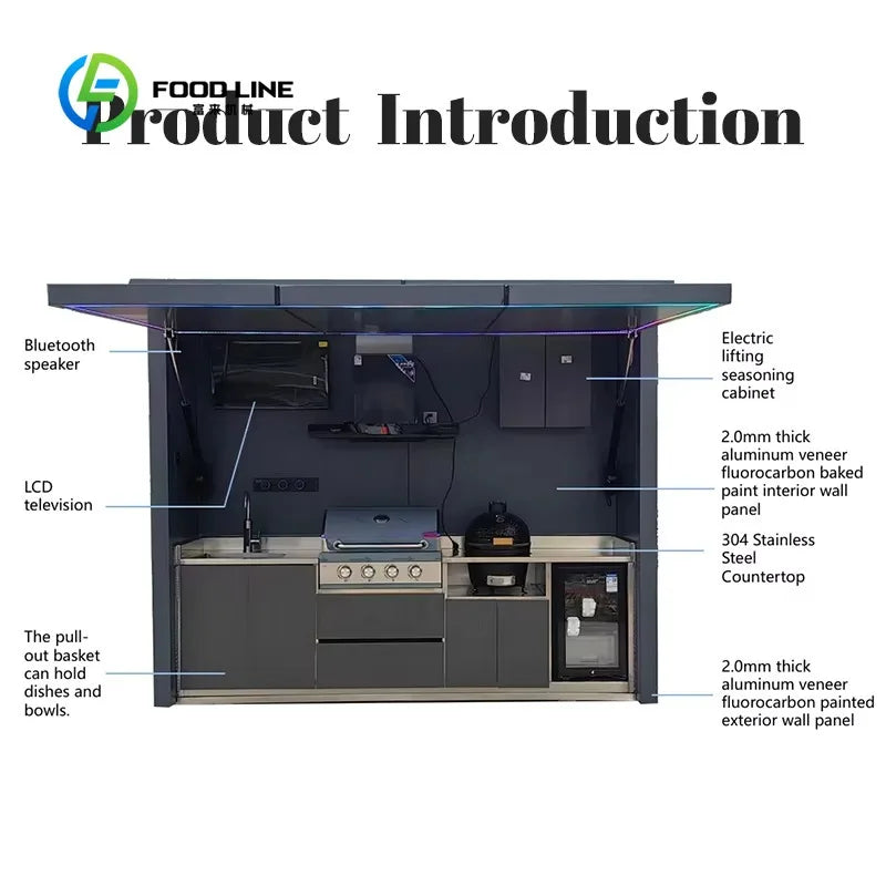 Customized Multifunctional Integrated Outdoor Kitchen Station Stable Structure For Villa Patio Backyard Open Air Cooking