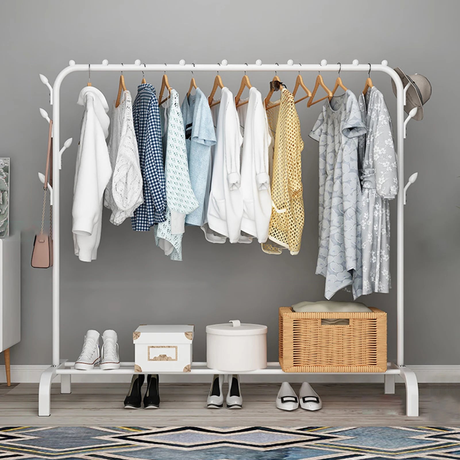 Clothes Rack Nightstand Coat Rack Storage Bedroom Clothes Stand Organizer Night Table Storage Shelf Clothing Racks Household