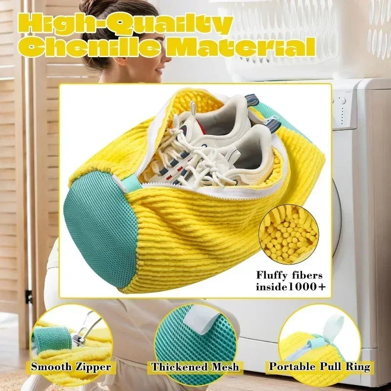 Machine Washable Shoe Washing & Drying Bag with Soft Fiber - Durable Polyester Laundry Protector for Shoes Adjustable Strap