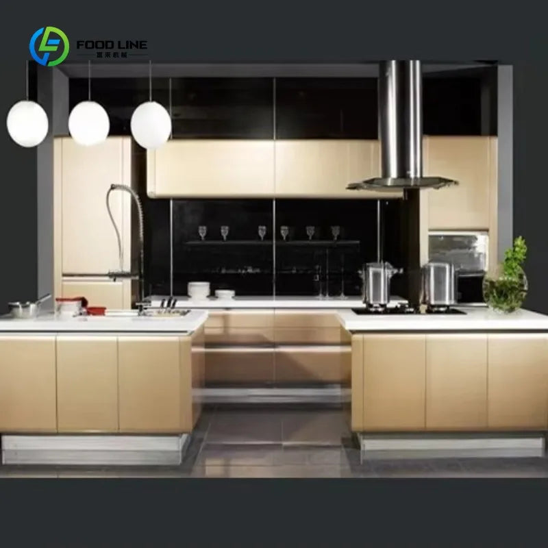 Customized Kitchen Cabinets with Drawers Shelves Waterproof for Home Commercial Restaurant Hotel Kitchen Renovation Decoration