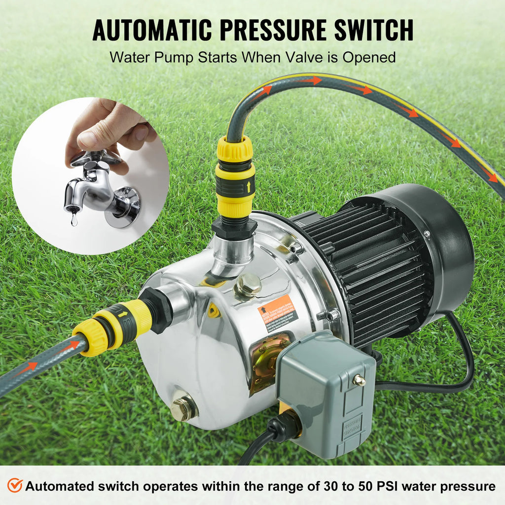 VEVOR Shallow Well Jet Pump 115 Volt Cast Iron / Stainless Steel Irrigation Water Pump for Agricultural Garden Irrigation System