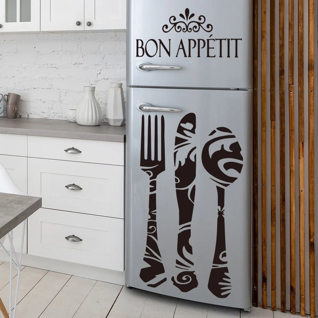 [1pc Creative Kitchen Sticker] 1pc New Knife And Fork English Refrigerator Sticker, Decorative Wall Sticker, Restaurant Kitchen