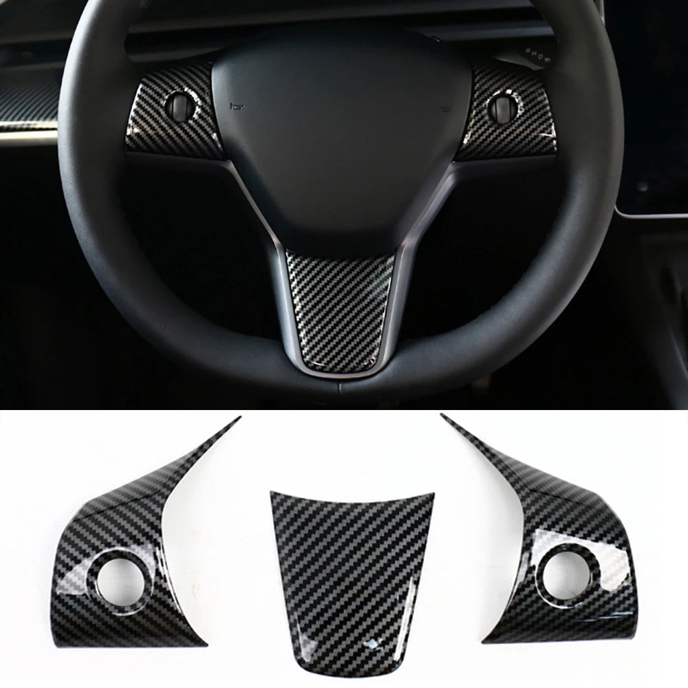 for Tesla Model Y 3 ABS Carbon Fiber Center Console Wrap Cover Kit Dashboard Armrest Door Side Trim Sticker Interior Accessories