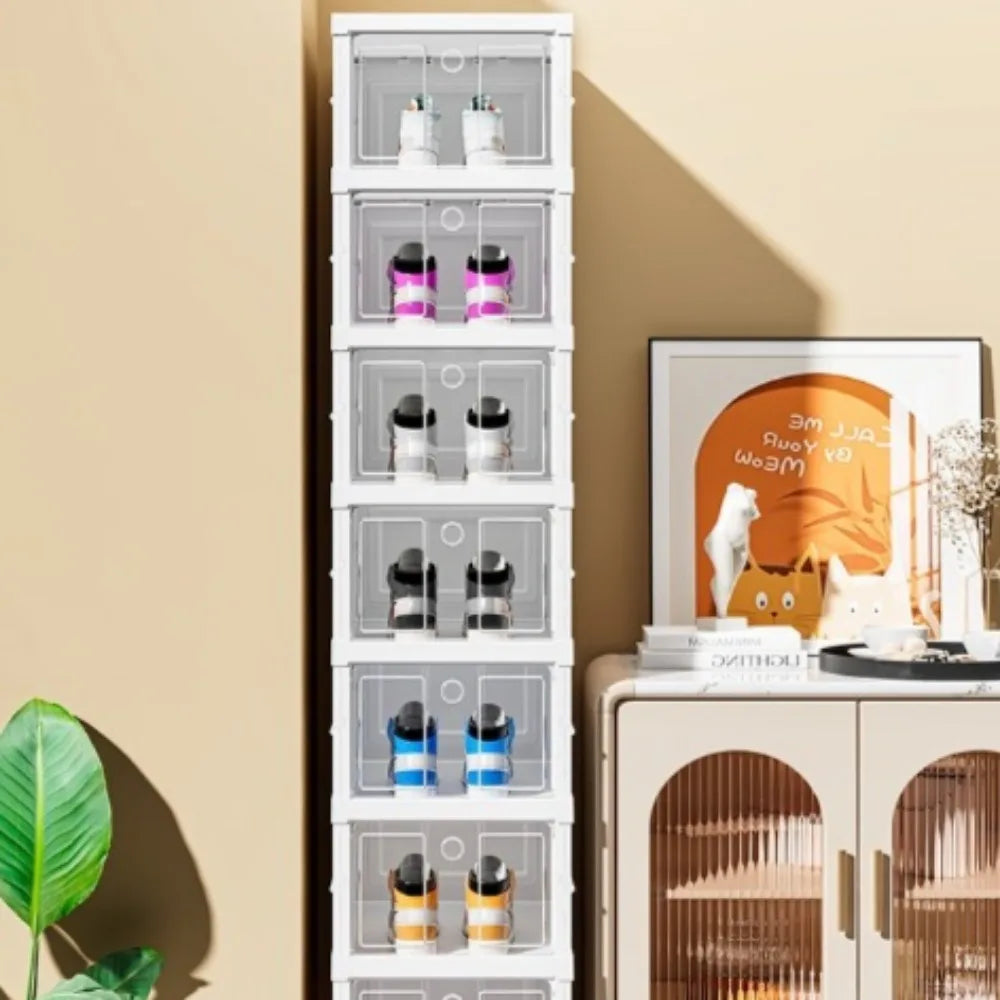 Shoe box for shoe storage 6 Layers Shoes Box Foldable Transparent Sneaker Storage Living Room Stackable free combination rack
