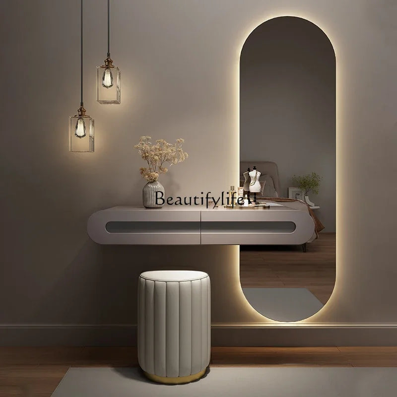 *Suspended dresser bedroom French light luxury small solid wood smart makeup mirror combination