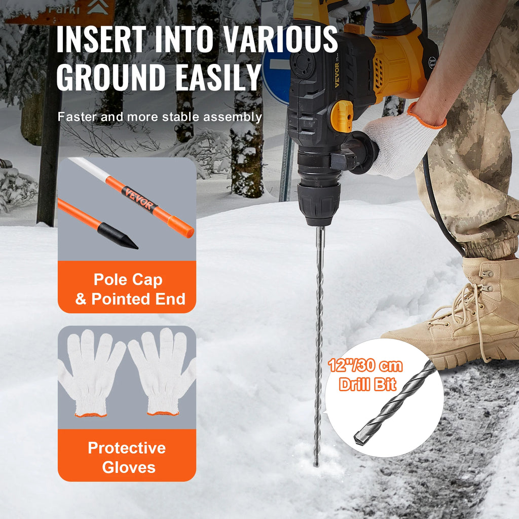 VEVOR Driveway Markers 48 inch 0.4 inch Diameter Fiberglass Poles Snow Stakes For Parking Lots Walkways Easy Visibility
