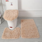 Inyahome 3pcs/set Plush Bathroom Bath Mats Set Anti Slip Toilet Rug and Toilet Lid Cover Soft Fluff Shower Carpet Floor Bath Mat