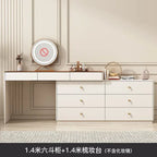 Modern Vanity Desk with LED Lighted Mirror, Luxury Corner Makeup Vanity Table 6 Drawers and Large Storage Dressing Table Shelves