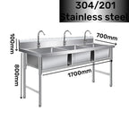Stainless Steel Kitchen Sink 3-Room Freestanding Sink Standing Sink Handmade 201/304