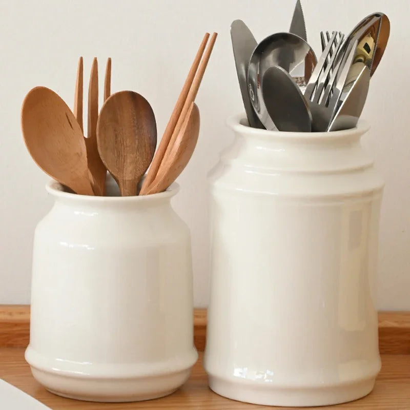 Kitchen Utensil Holder, Ceramic Cooking Utensil Holder for Counter Top, Storage Organizer for Spatula Spoon and Fork Storage Jar