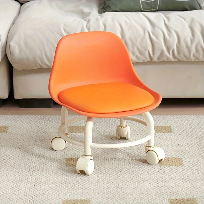 Universal Wheel Small Stool Waterproof Mobile Low Stools with Backrest Removable Seat Cushion Round Stool Household Accessories