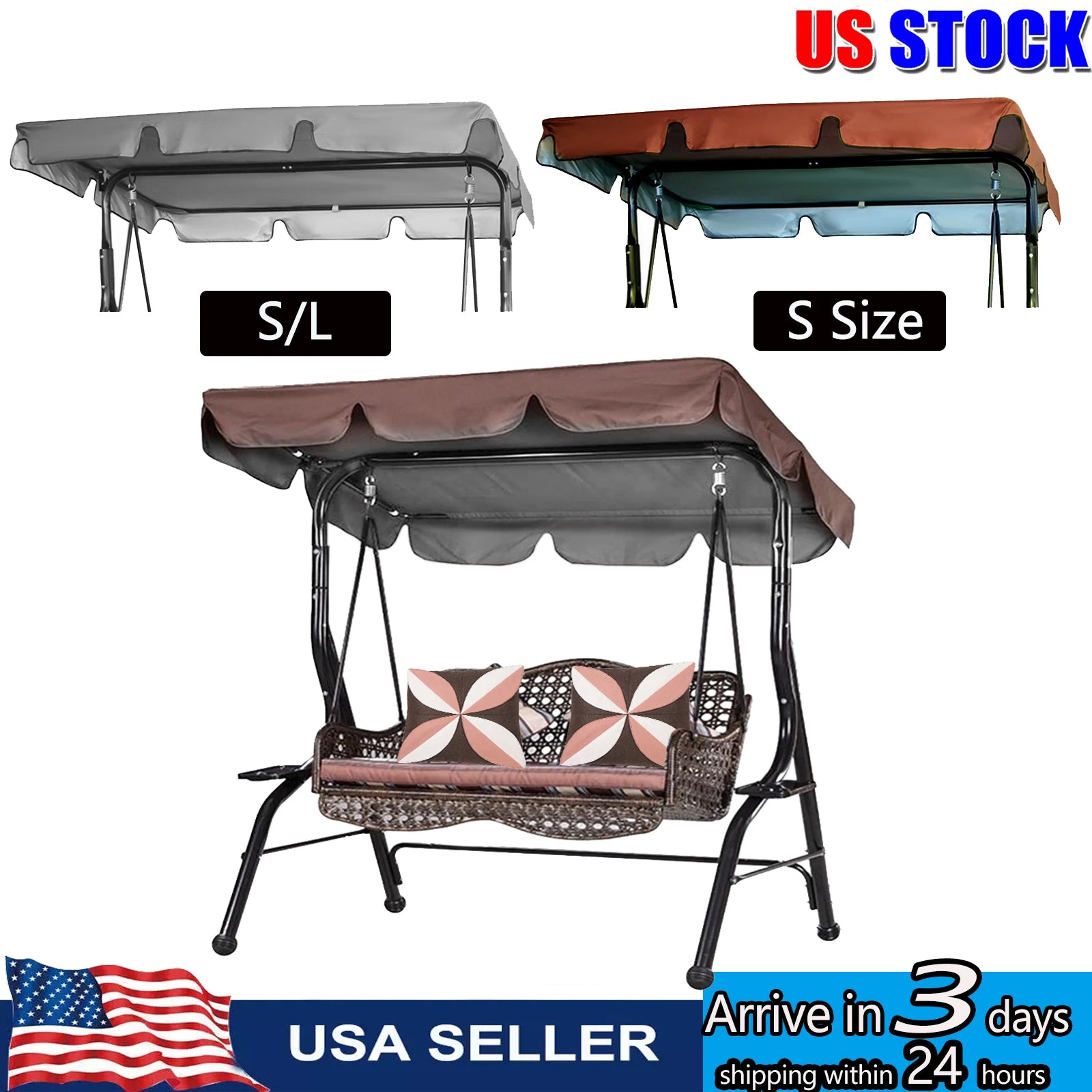 Outdoor Patio Swing Chair Canopy Replacement  3 Seater Garden Swing Seat Canopy Cover Waterproof Sun Shade Hammock Top Cover