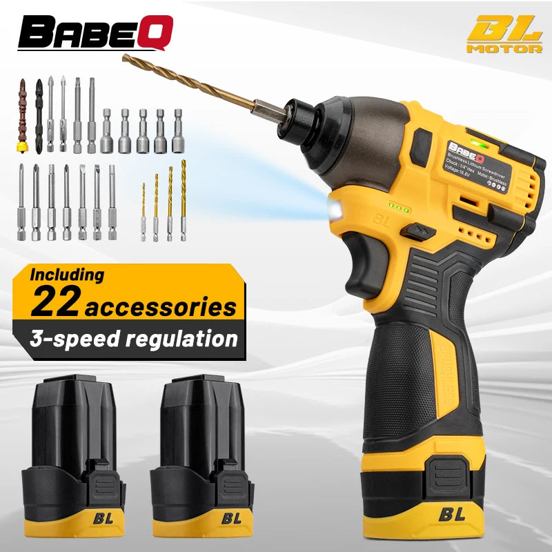 BABEQ 16.8V Brushless Electric Screwdriver 3 Speed Mini Cordless Screwdriver for Household Disassembly Torque Repair Tools