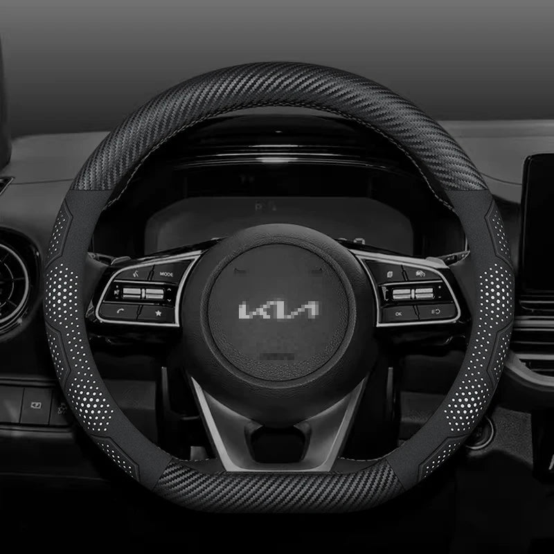 For Kia K5 Sportage Picanto Xceed Rio Cerato Soul Carens Seltos Carbon fiber Suede Car Steering Wheel Cover Auto Accessories