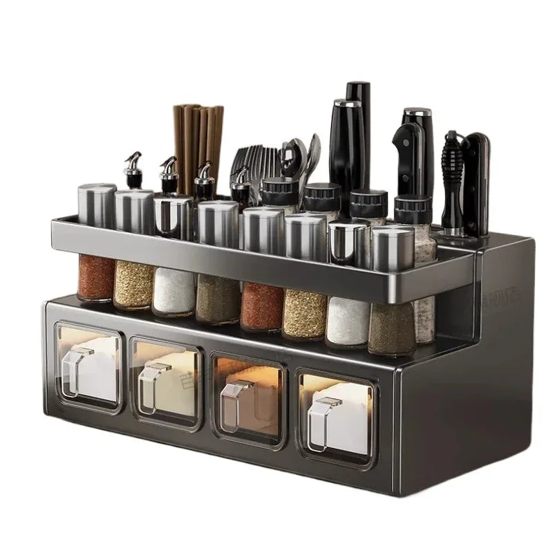 No-Drill Kitchen Storage Rack Multi-Function Countertop Spice Holder Chopstick Organizer Kitchenware Storage Solution