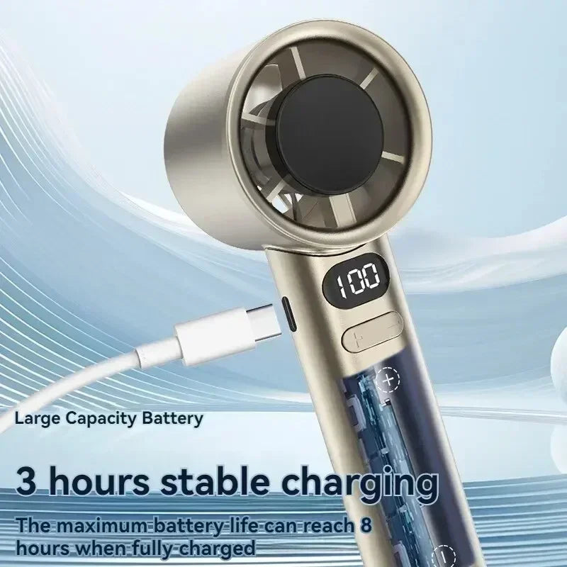 New 120th Speed Handheld Ice Coating Fan Digital Display Turbo Violent