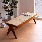 Handmade Rattan Bench with Wabi - Sabi Flair: Solid Wood, Multifunctional for Home & Shoe Storage