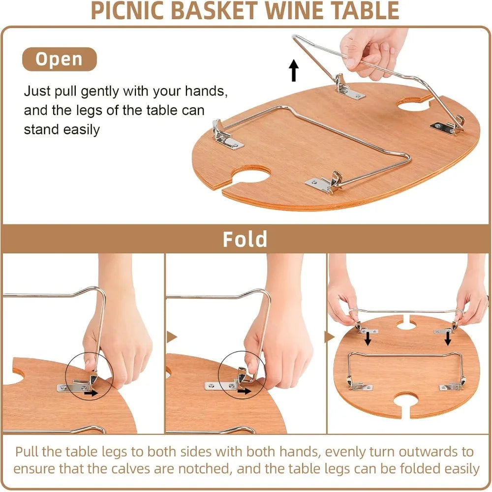 Picnic Basket for 2 with Wine Table & Cooler – Wicker Outdoor Set