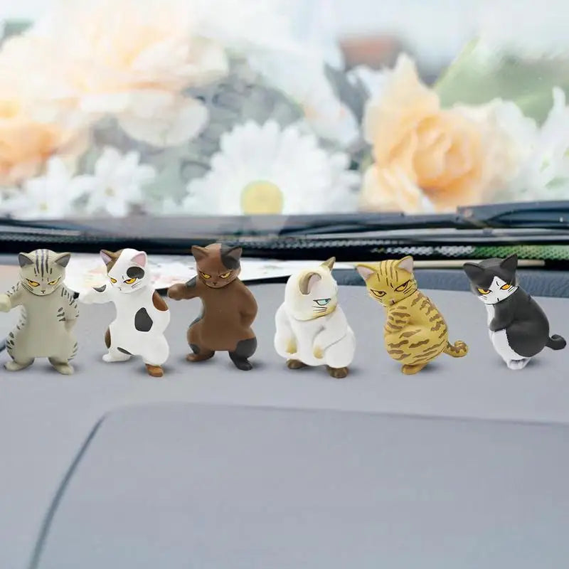 Cat Figurine 6pcs Cute Cat Toy Ornaments Tiny Desktop Display For Living Room Study Room Bathroom Children's Room Dining Room