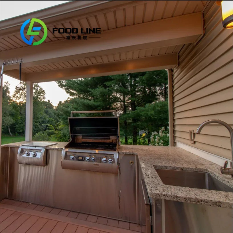 customize Outdoor Kitchen Cabinets Modular Design Weather Resistant Stainless Steel BBQ Island with Sink and Burners