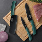 Kitchen knife set, including a small utility knife, chef's knife, and fruit knife with knife covers, for cutting meat, vegetable