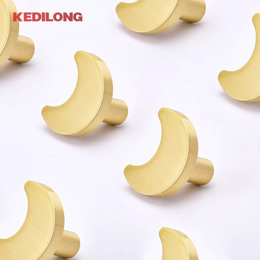 KEDLO Solid brass children's room cute moon shaped knob kitchen cabinet drawer pull handle