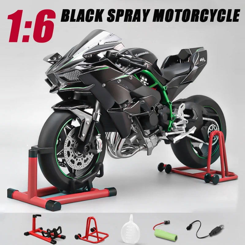 Spray 1:6 Kawasaki Racing Ninja 500 H2R Motorcycle Simulation Sound Light  Fast And Furious Collection Modle car boys Gift